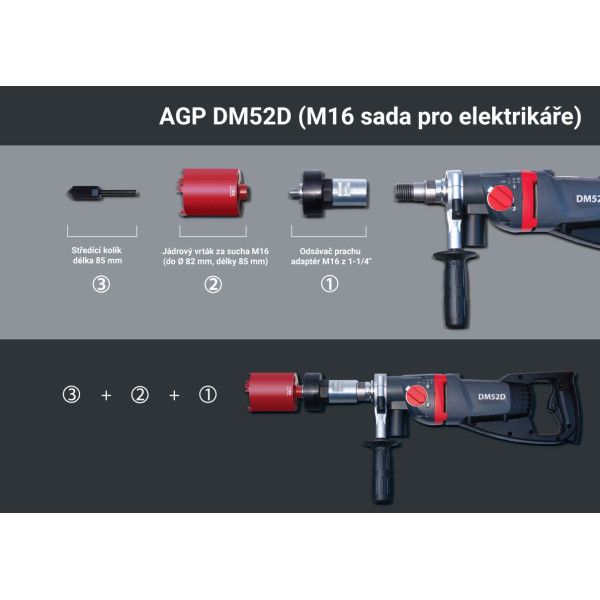 Diamantová jadrová vŕtačka s príklepom AGP DM52D (sada pre Elektrikárov)