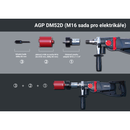 Diamantová jadrová vŕtačka s príklepom AGP DM52D (sada pre Elektrikárov)